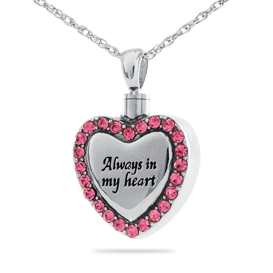 Always Steel Heart With Pink Stones